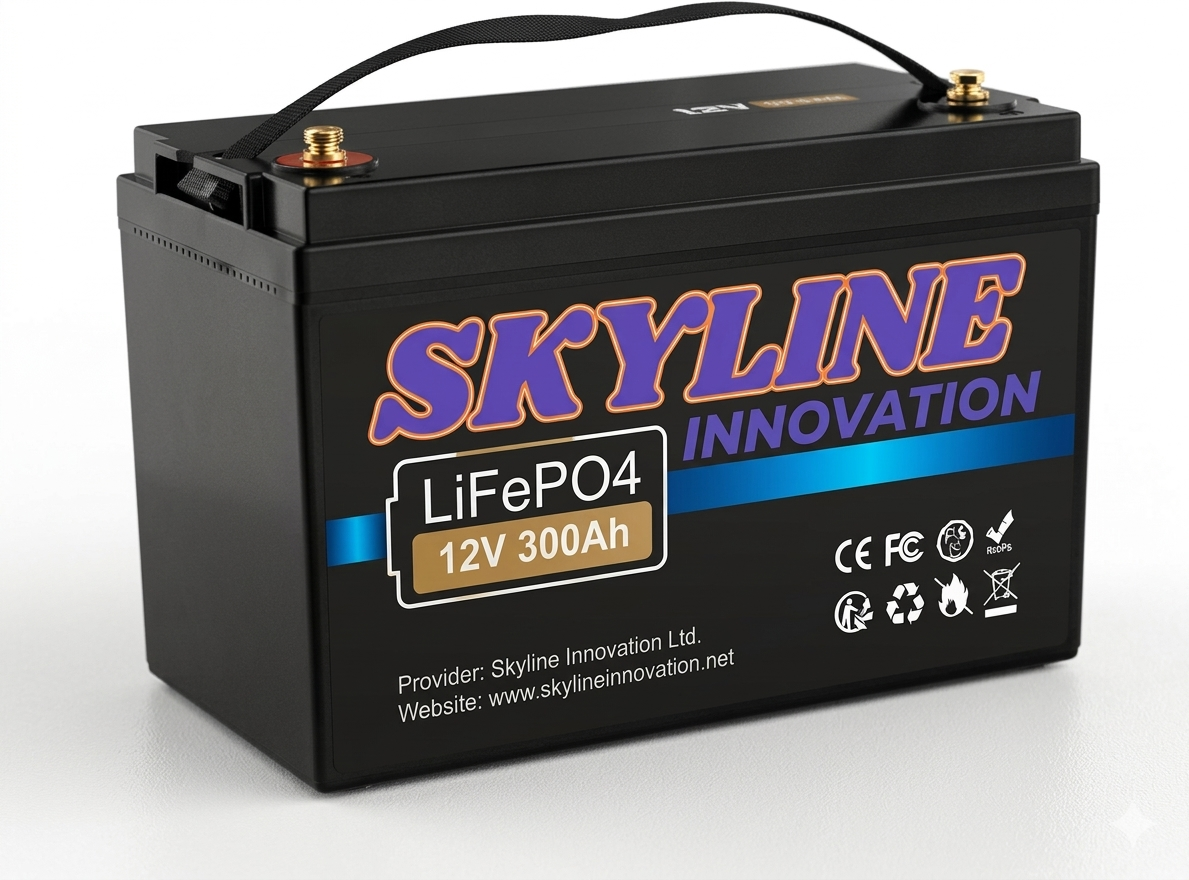 Skyline Innovation 12V 300Ah High-Capacity LiFePO4 Long Lasting Battery