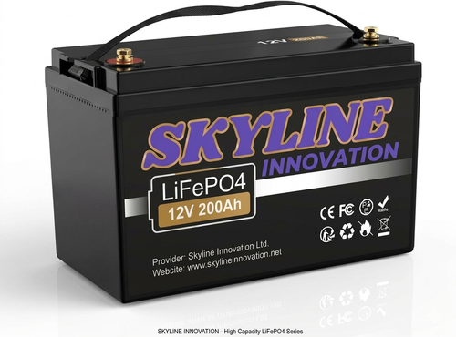 Skyline Innovation 12V 200Ah High-Capacity LiFePO4 Long Lasting Battery