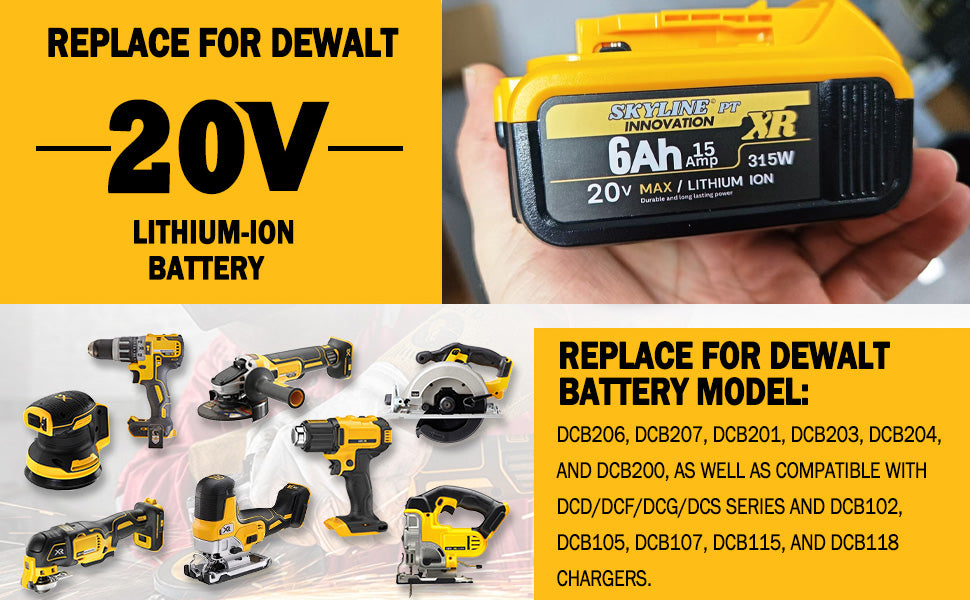 2 Pack 6.0Ah Battery for DeWalt 20V Tools Highest Capacity