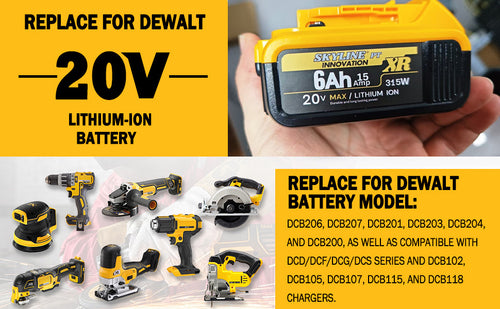 2 Pack 6.0Ah Battery for DeWalt 20V Tools Highest Capacity